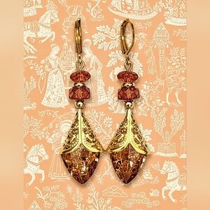 Victorian Peach Champagne Sparkling In  18k Gold Plated Filligree Earrings